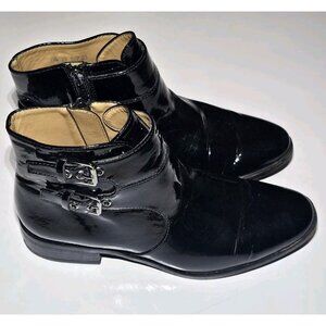 Women's Franco Sarto 'Riddick' Black Patent Double Buckle Zip Booties Size 7.5